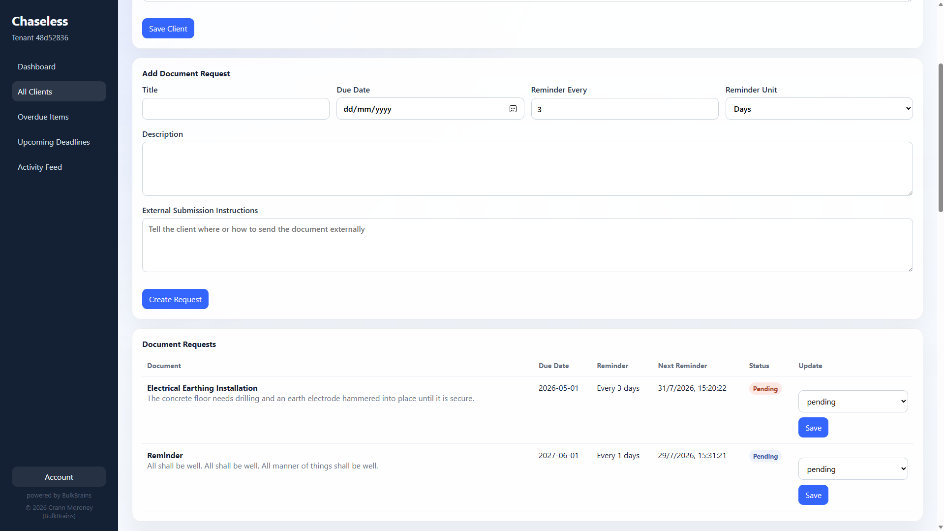 chaseless document request