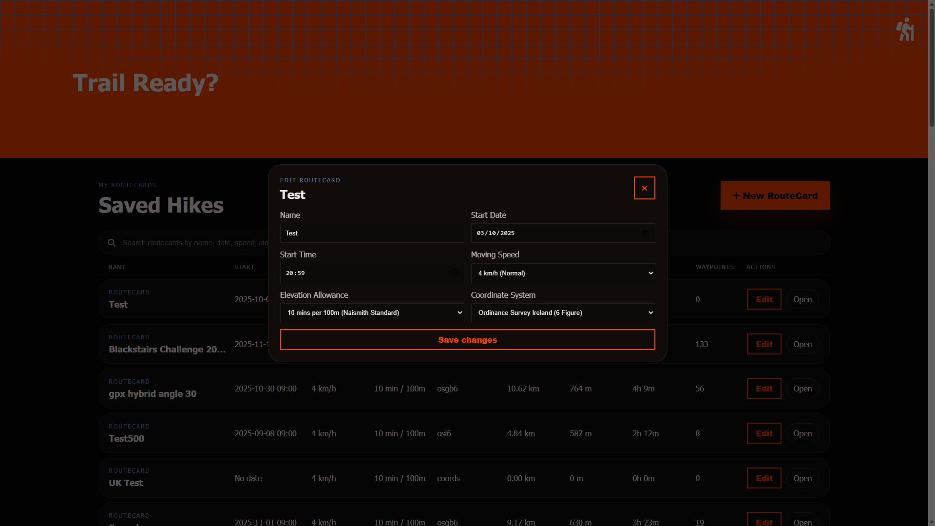 routecard.org new routecard page
