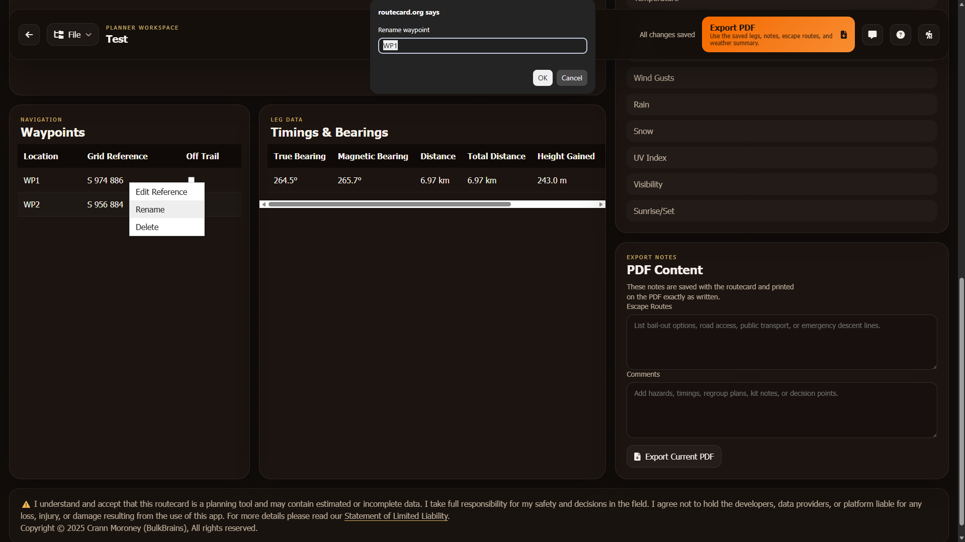 routecard rename waypoint